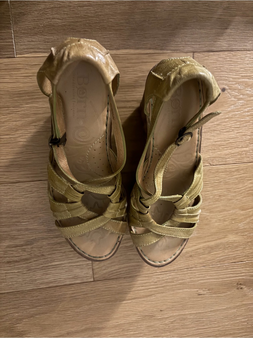 Born Olive Green Strappy Wedge Sandals